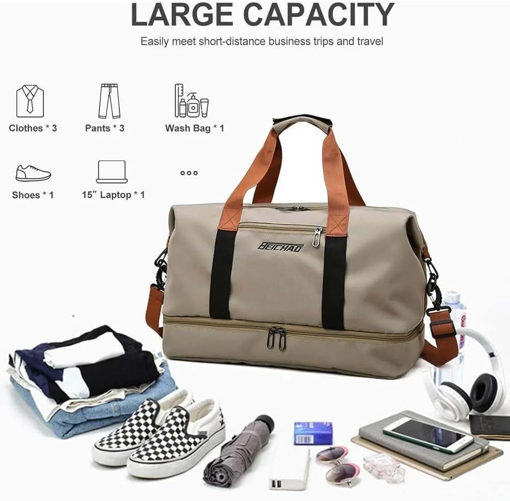 کیف دافل Amerteer برای آقایان و بانوان، دافل مسافرتی سبک وزن با محفظه کفش و جیب خیس، کیف ورزشی برای ورزش و تمرین، تناسب اندام، فضای باز، کمپینگ (خاکی) کیف دافل Amerteer برای آقایان و بانوان، دافل مسافرتی سبک وزن با محفظه کفش و جیب خیس، کیف ورزشی برای ورزش و تمرین، تناسب اندام، فضای باز، کمپینگ (خاکی)