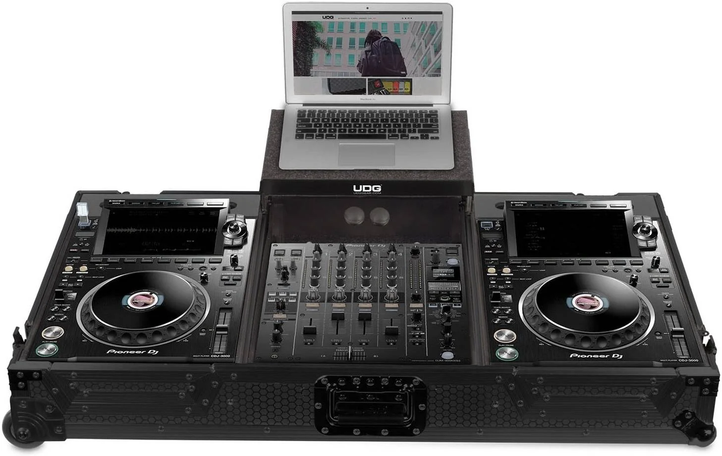 کیف حمل و نقل حرفه ای UDG برای پایونیر CDJ-3000/ 900NXS2، به همراه استند لپ تاپ + چرخ، درب جداشدنی، فضای داخلی کاملا پدگذاری شده، ساختار مقاوم، رنگ مشکی | U91074BL