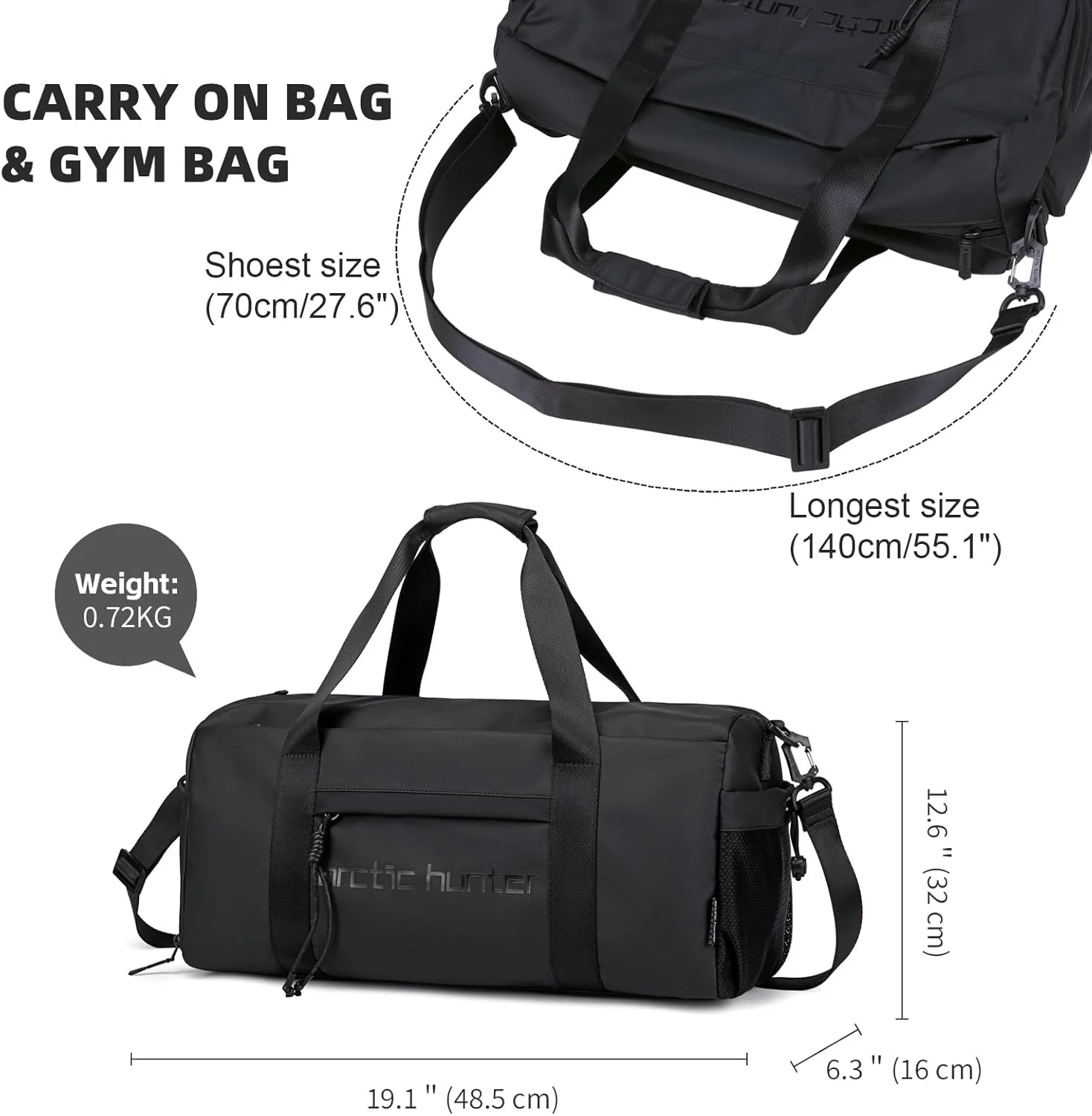 کیف ورزشی کوچک آرکتیک هانتر مدل LX00537 مناسب باشگاه، سفر و استفاده روزمره - مشکی