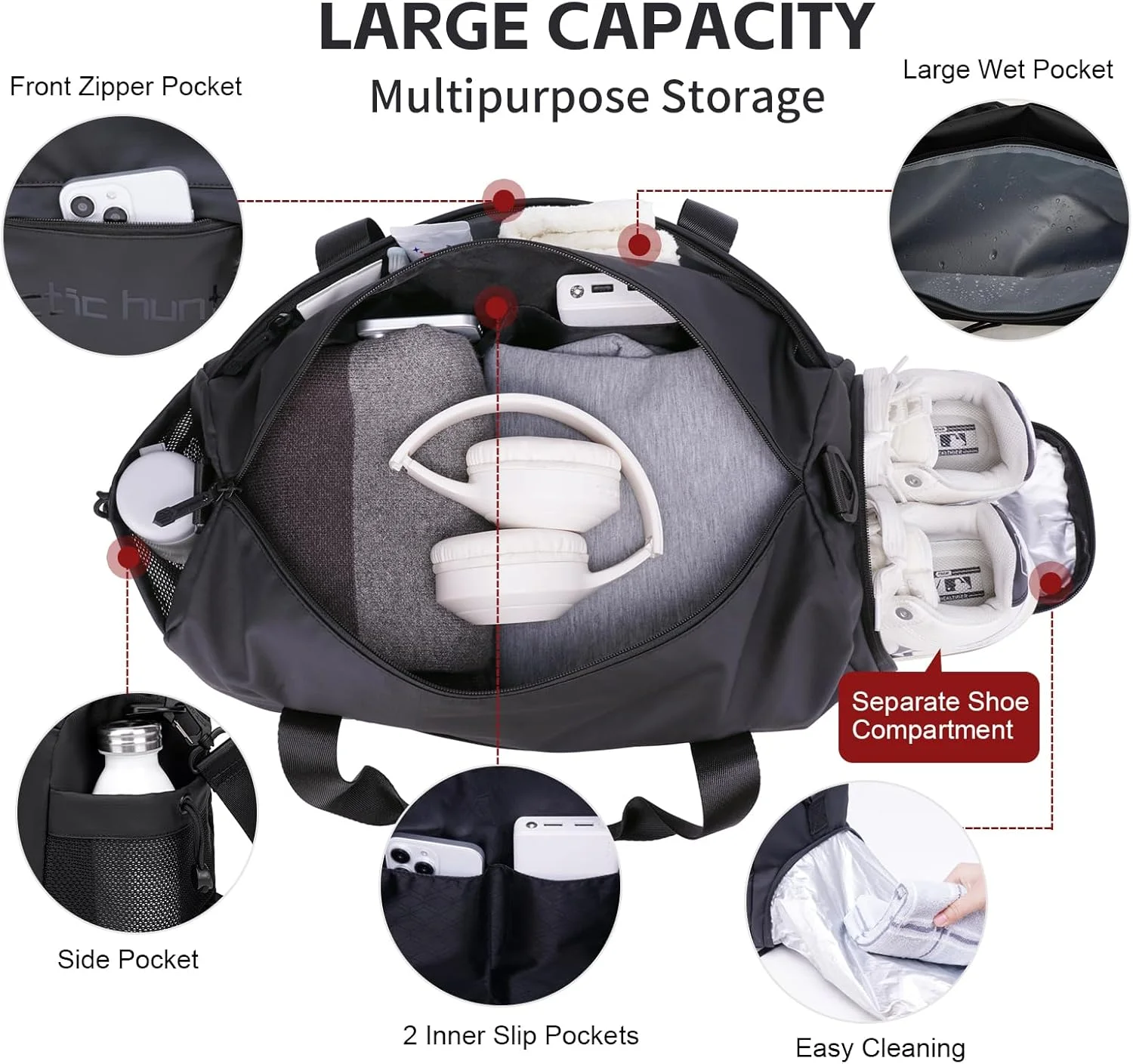 کیف ورزشی کوچک آرکتیک هانتر مدل LX00537 مناسب باشگاه، سفر و استفاده روزمره - مشکی