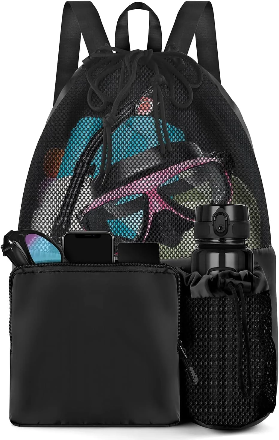 کیف شنا کوله پشتی ساحلی با جیب خیس و کیسه های توری بند دار برای شنا، باشگاه کیف شنا کوله پشتی ساحلی با جیب خیس و کیسه های توری بند دار برای شنا، باشگاه