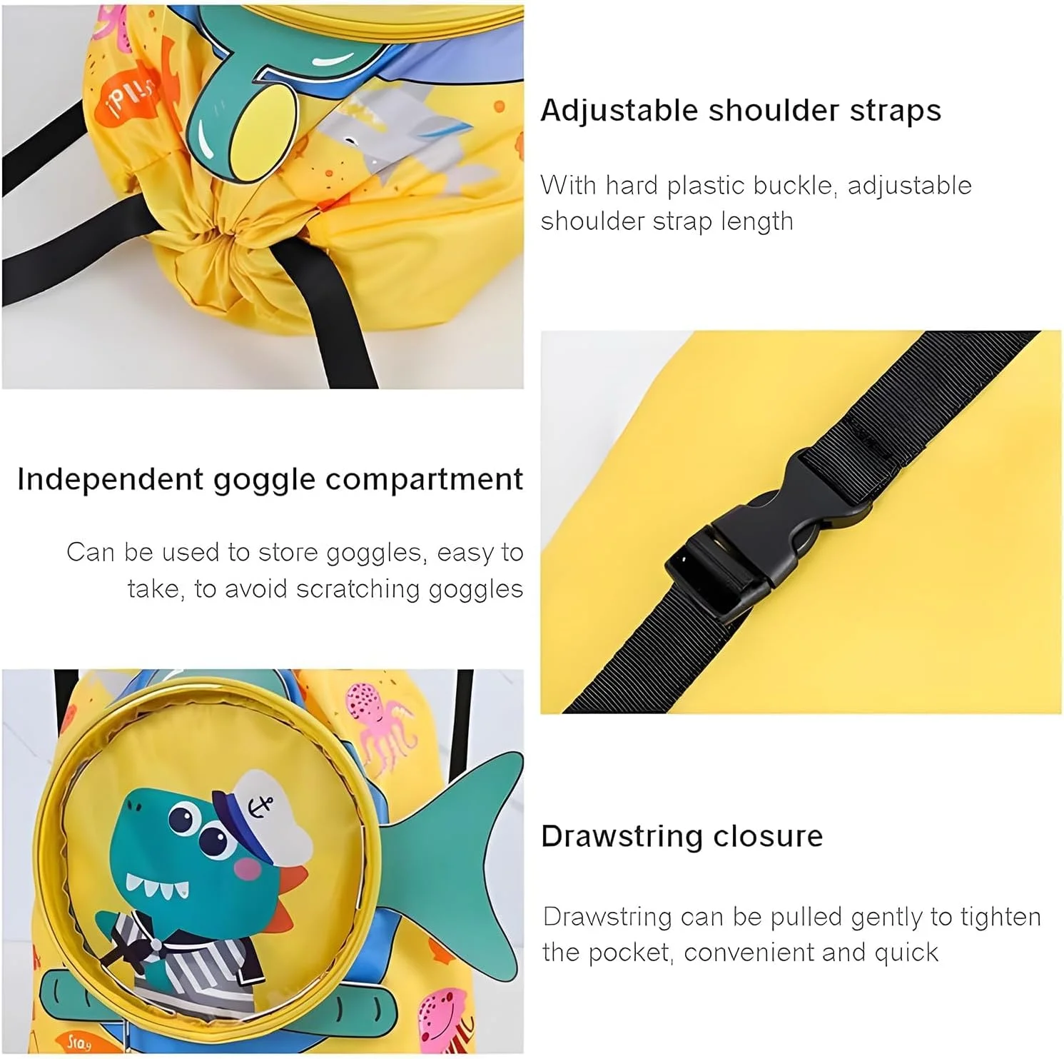 کیف شنا کودکانه، کیف های شنا با قابلیت جداسازی خشک و تر، کیف بندکشی کوسه ای برای شنا، مناسب پسران و نوجوانان برای کمپینگ، پیاده روی و شنا، کوله پشتی ضد آب ساحلی با محفظه کفش