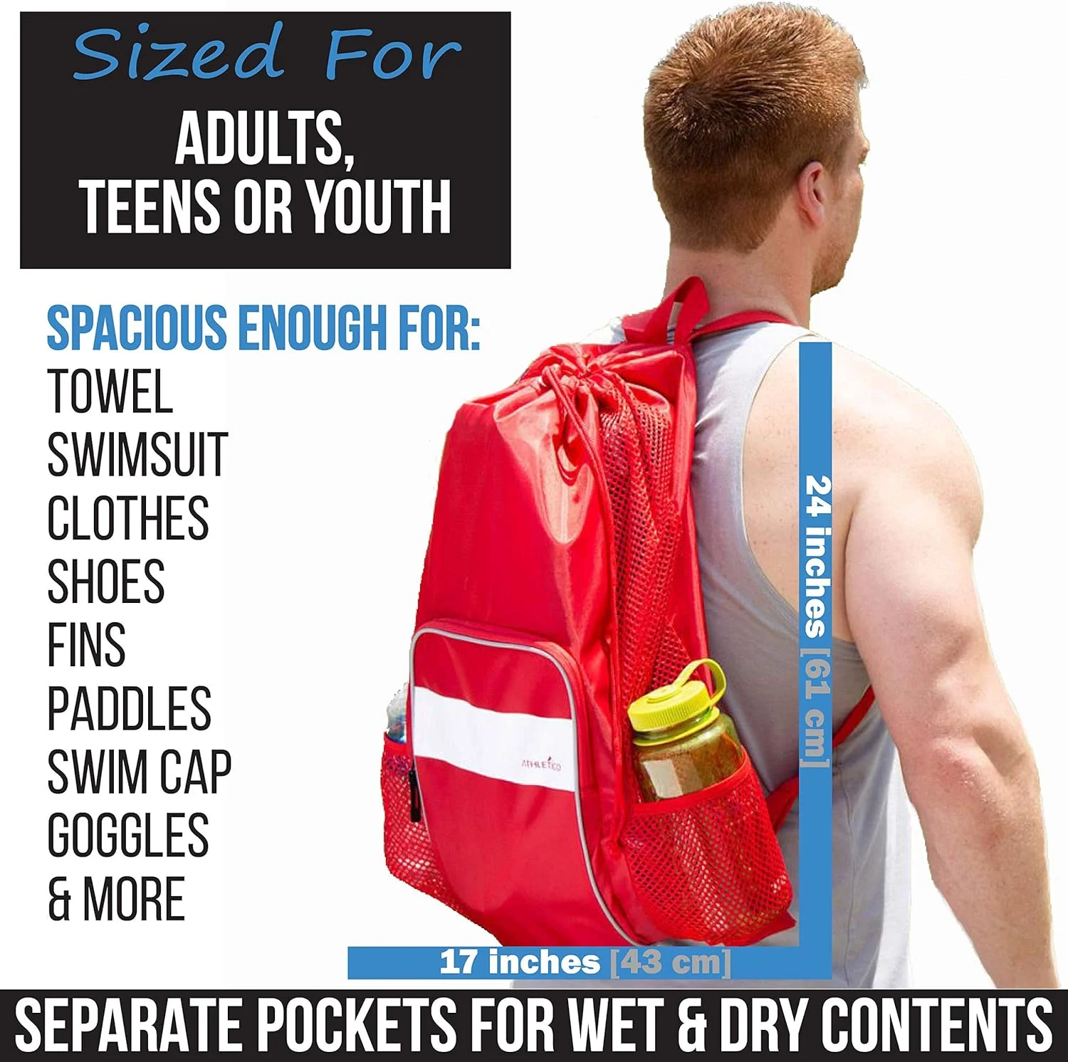 کیف شنا توری Athletico - کیف استخری توری با محفظه های خشک و مرطوب برای شنا، ساحل، کمپینگ و موارد دیگر