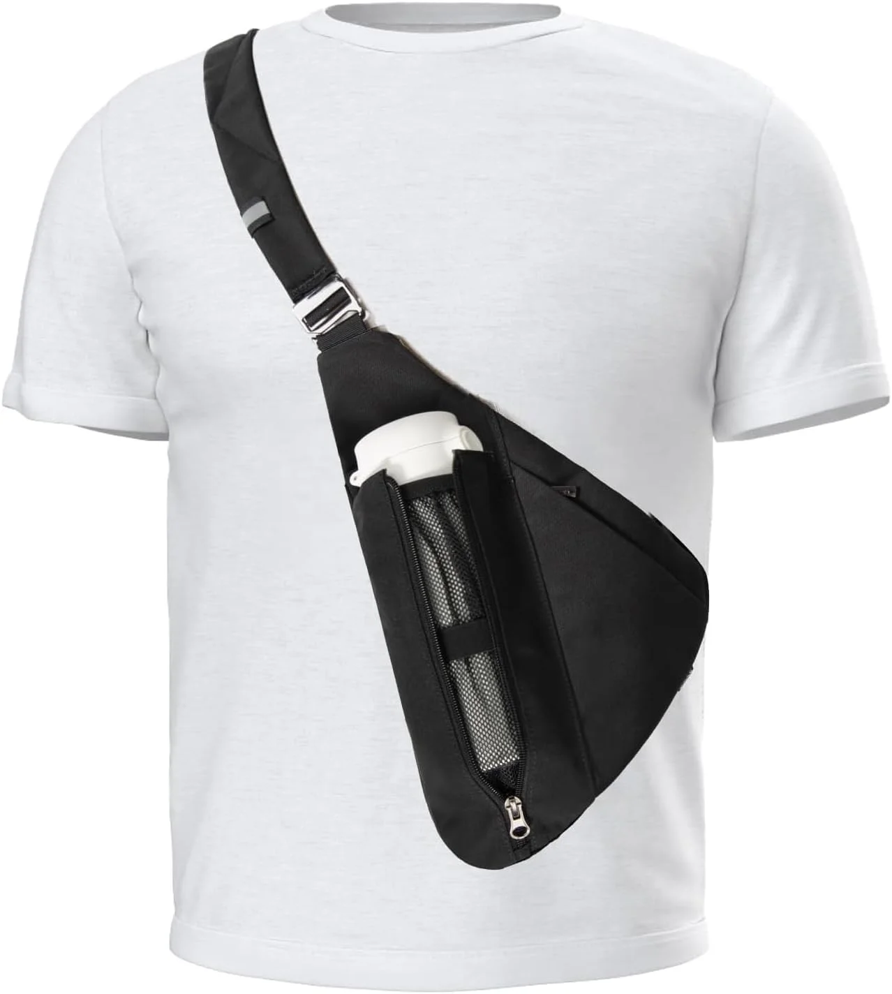 کیف دوشی آزونه برای مردان، کوله پشتی کوهنوردی یک طرفه، کیف تاکتیکی سینه ای و شانه ای با کیف قمقمه، سبک وزن، ضد سرقت، بند تک، کیف سینه ای غیر رسمی برای پیاده روی، سفر، دوچرخه سواری در فضای باز