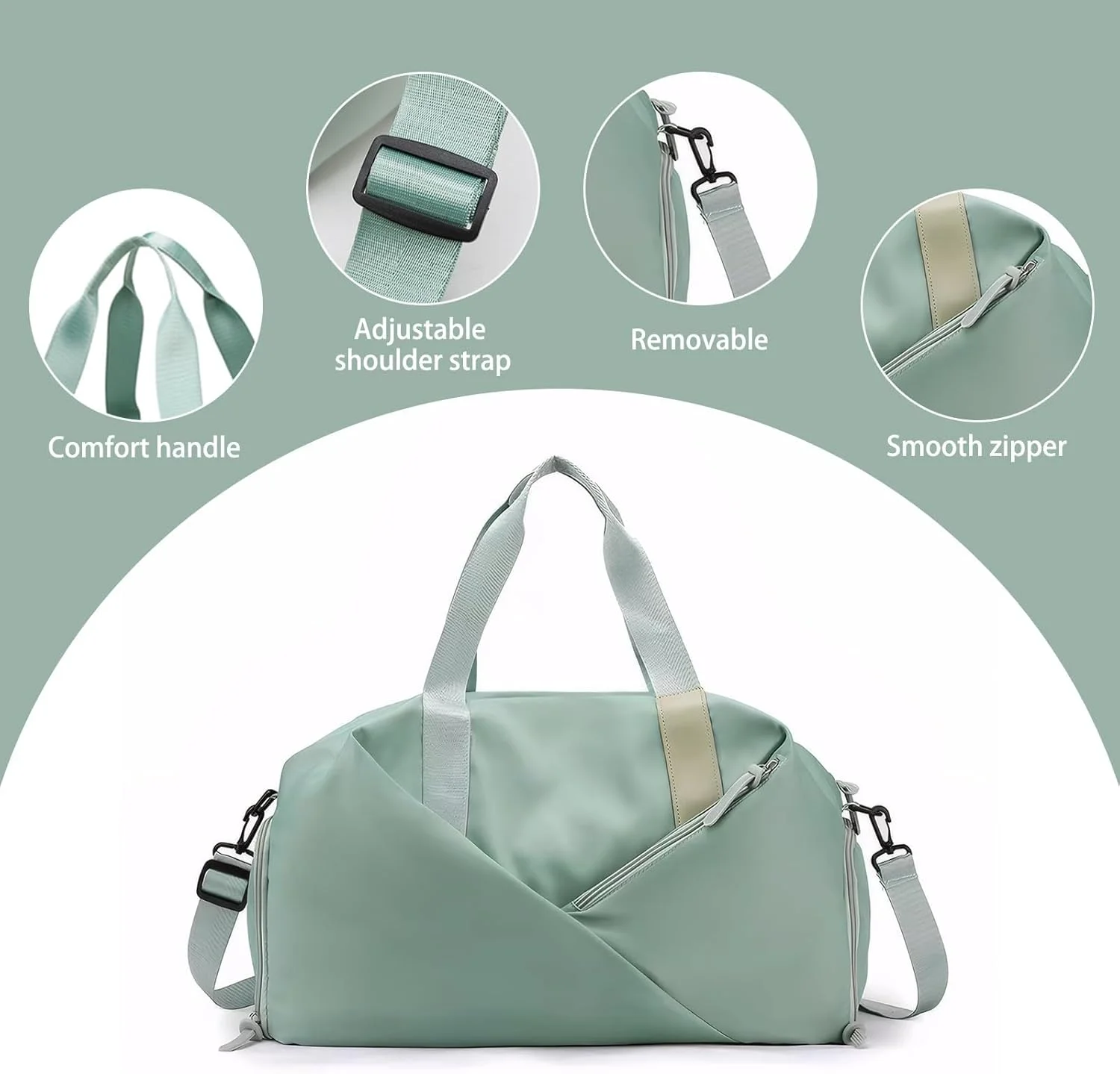 کیف ورزشی آزونه مناسب خانم ها و آقایان با محفظه خیس و جای کفش، کیف دافل ضد آب، کیف آخر هفته، کوله پشتی مسافرتی، شنا، یوگا، مسافرت و ورزش، بند قابل تنظیم (سبز)