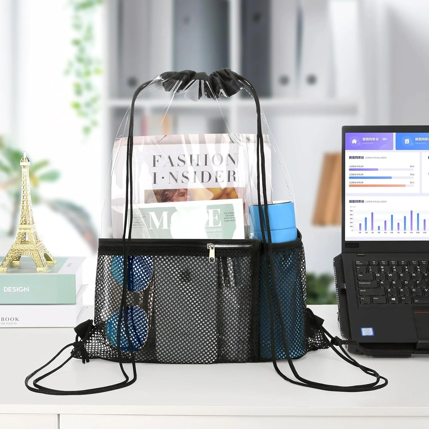 کیف های بند دار شفاف Azonee، 2 عدد کیف کوچک شفاف ضد آب، مورد تایید استادیوم، کوله پشتی بند دار PVC شفاف برای استادیوم، کالج ها، رویدادهای ورزشی، کار، کنسرت، مورد تایید امنیت