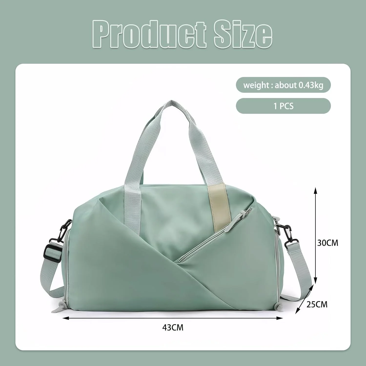 کیف ورزشی آزونه مناسب خانم ها و آقایان با محفظه خیس و جای کفش، کیف دافل ضد آب، کیف آخر هفته، کوله پشتی مسافرتی، شنا، یوگا، مسافرت و ورزش، بند قابل تنظیم (سبز)