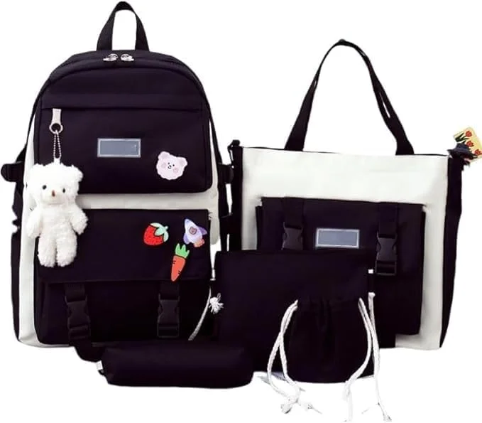 ست 5 تکه کیف مدرسه دخترانه، کوله پشتی زیبا برای مدرسه و دانشگاه، کوله پشتی با ظرفیت بزرگ برای دختران و پسران، ست کیف کتاب دانشجویی، کوله پشتی مسافرتی غیر رسمی سبک وزن
