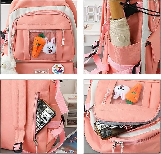 ست 5 تکه کیف مدرسه دخترانه، کوله پشتی زیبا برای مدرسه و دانشگاه، کوله پشتی با ظرفیت بزرگ برای دختران و پسران، ست کیف کتاب دانشجویی، کوله پشتی مسافرتی غیر رسمی سبک وزن