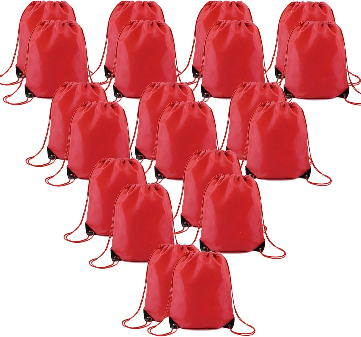 کیف کوله پشتی بند دار قرمز BeeGreen، بسته 20 عددی، کوله پشتی بند دار چند منظوره، پلی استر مقاوم در برابر پارگی، کیف های بند کشی سفارشی برای ورزش، باشگاه و مهمانی
