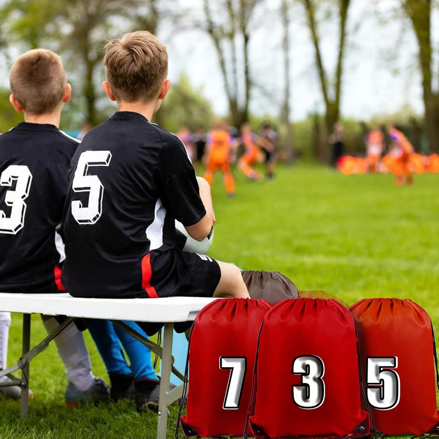 کیف کوله پشتی بند دار قرمز BeeGreen، بسته 20 عددی، کوله پشتی بند دار چند منظوره، پلی استر مقاوم در برابر پارگی، کیف های بند کشی سفارشی برای ورزش، باشگاه و مهمانی