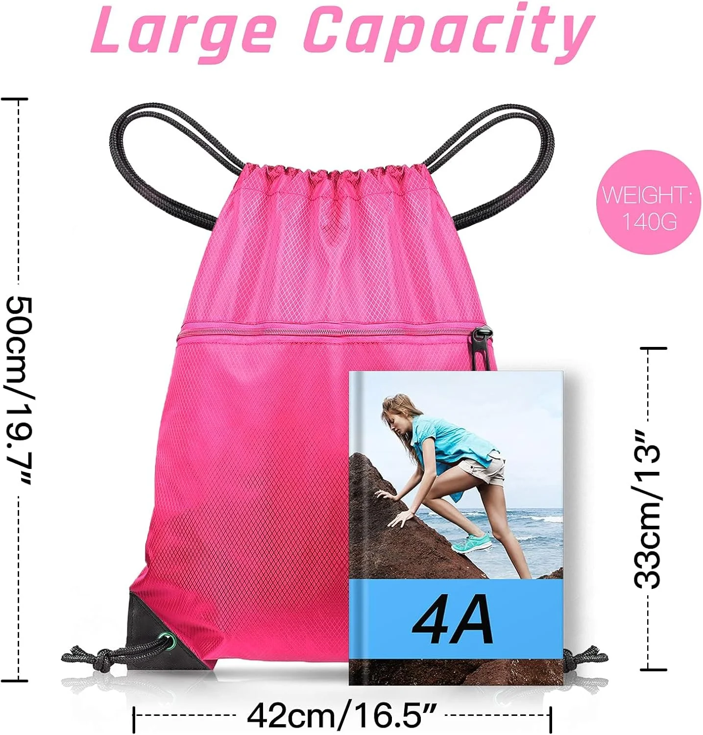 کوله پشتی بند دار بزرگ، کیف ورزشی، کیف ضد آب و مقاوم در برابر خراش برای مردان و زنان، کوله پشتی بزرگ با زیپ بیرونی برای مدرسه، ساحل، تعطیلات، شنا و مسافرت (مشکی)