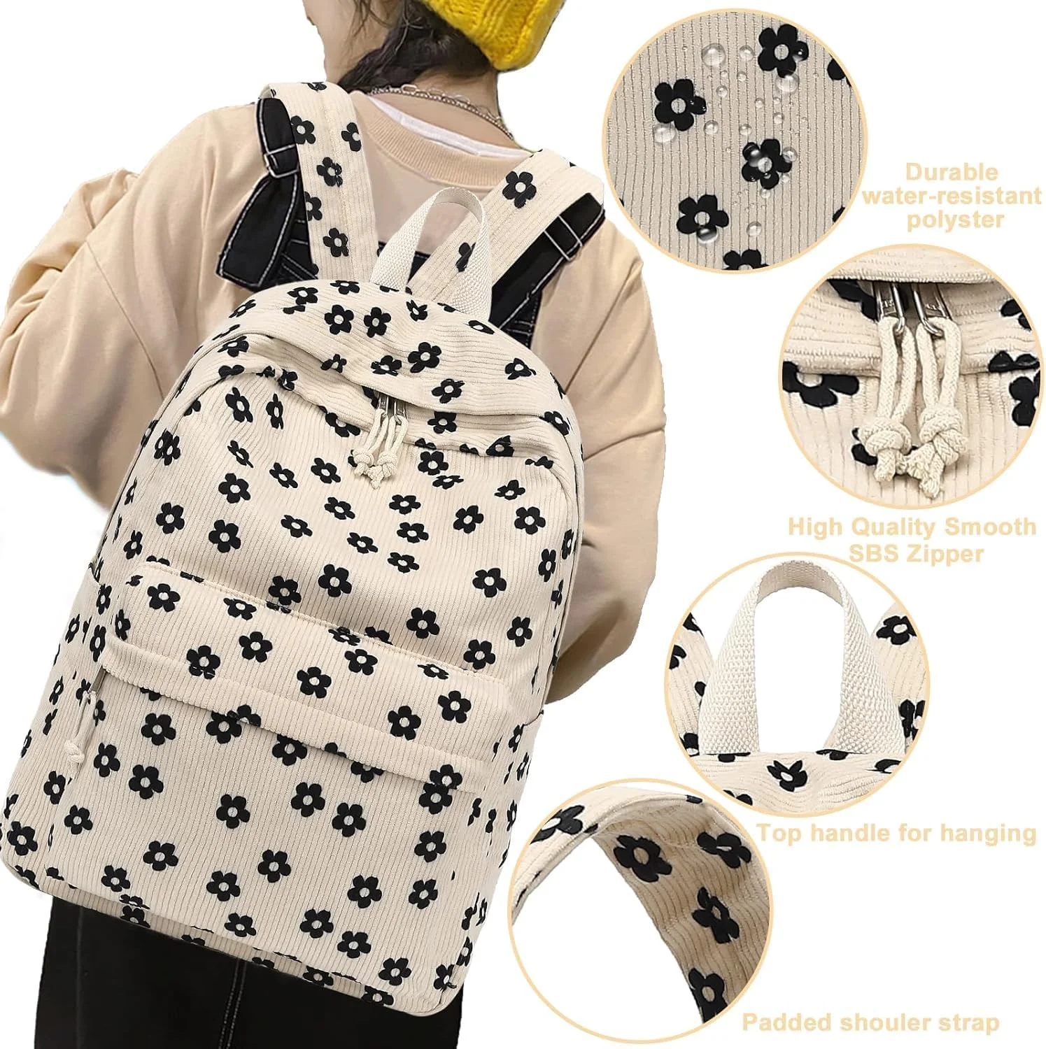 کیف کوله پشتی دخترانه BIGTHREE با طرح گلدار، کوله پشتی مد روز با چاپ گل زیبا، مناسب برای مدرسه، کار، مسافرت، ورزش های فضای باز، سایز M