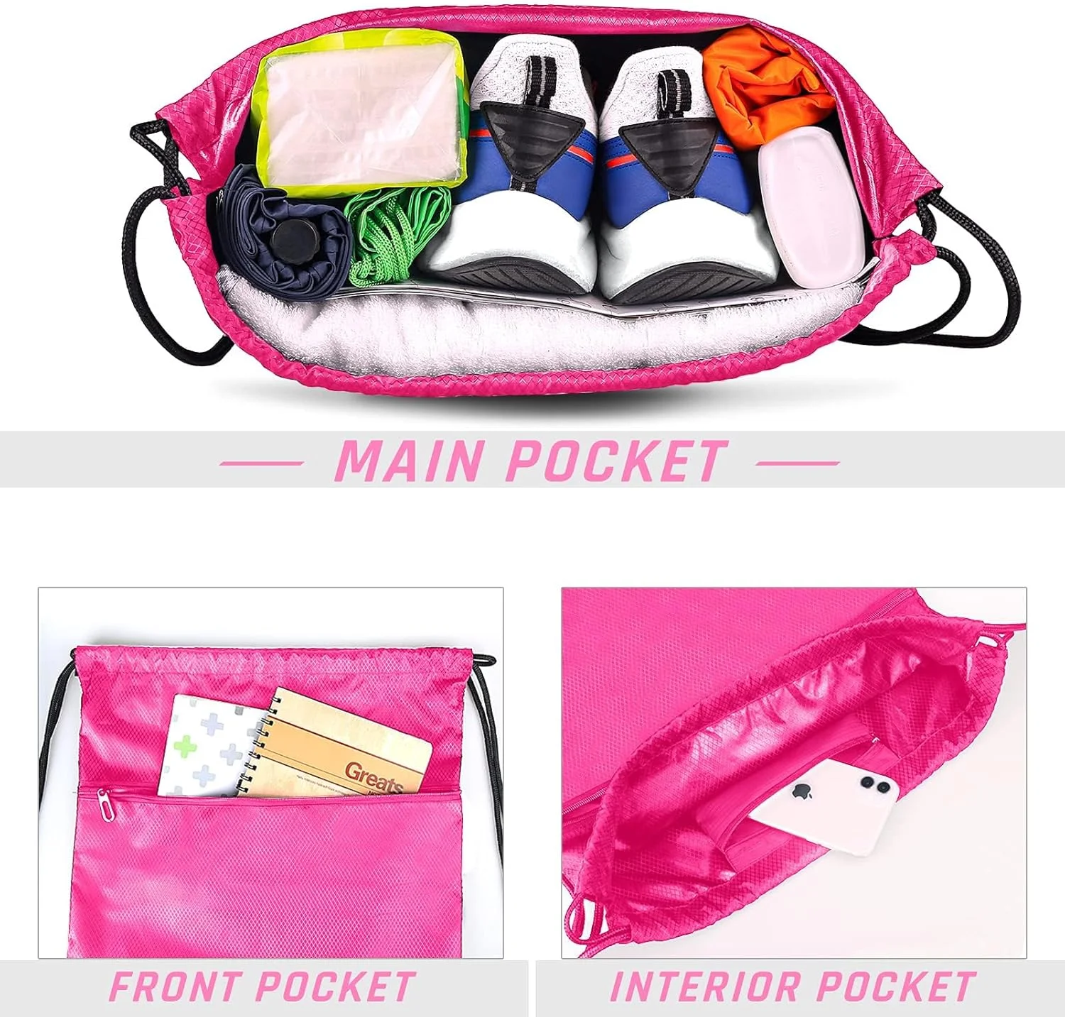 کوله پشتی بند دار بزرگ، کیف ورزشی، کیف ضد آب و مقاوم در برابر خراش برای مردان و زنان، کوله پشتی بزرگ با زیپ بیرونی برای مدرسه، ساحل، تعطیلات، شنا و مسافرت (مشکی)