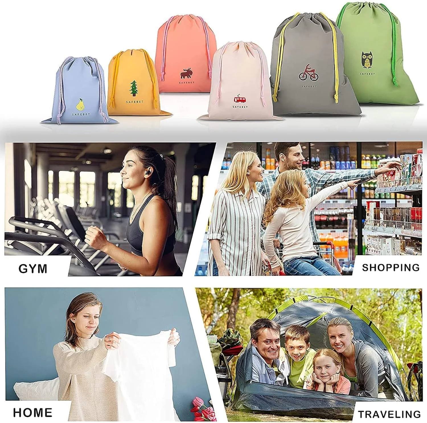 کیف های بند دار ضد آب، بسته 6 عددی کیف ورزشی از جنس پلی اتیلن در اندازه های کوچک، متوسط و بزرگ با بند برای ورزش، شنا، مسافرت، نگهداری کفش، 6 طرح و 3 سایز مختلف کیف های بند دار ضد آب، بسته 6 عددی کیف ورزشی از جنس پلی اتیلن در اندازه های کوچک، متوسط و بزرگ با بند برای ورزش، شنا، مسافرت، نگهداری کفش، 6 طرح و 3 سایز مختلف