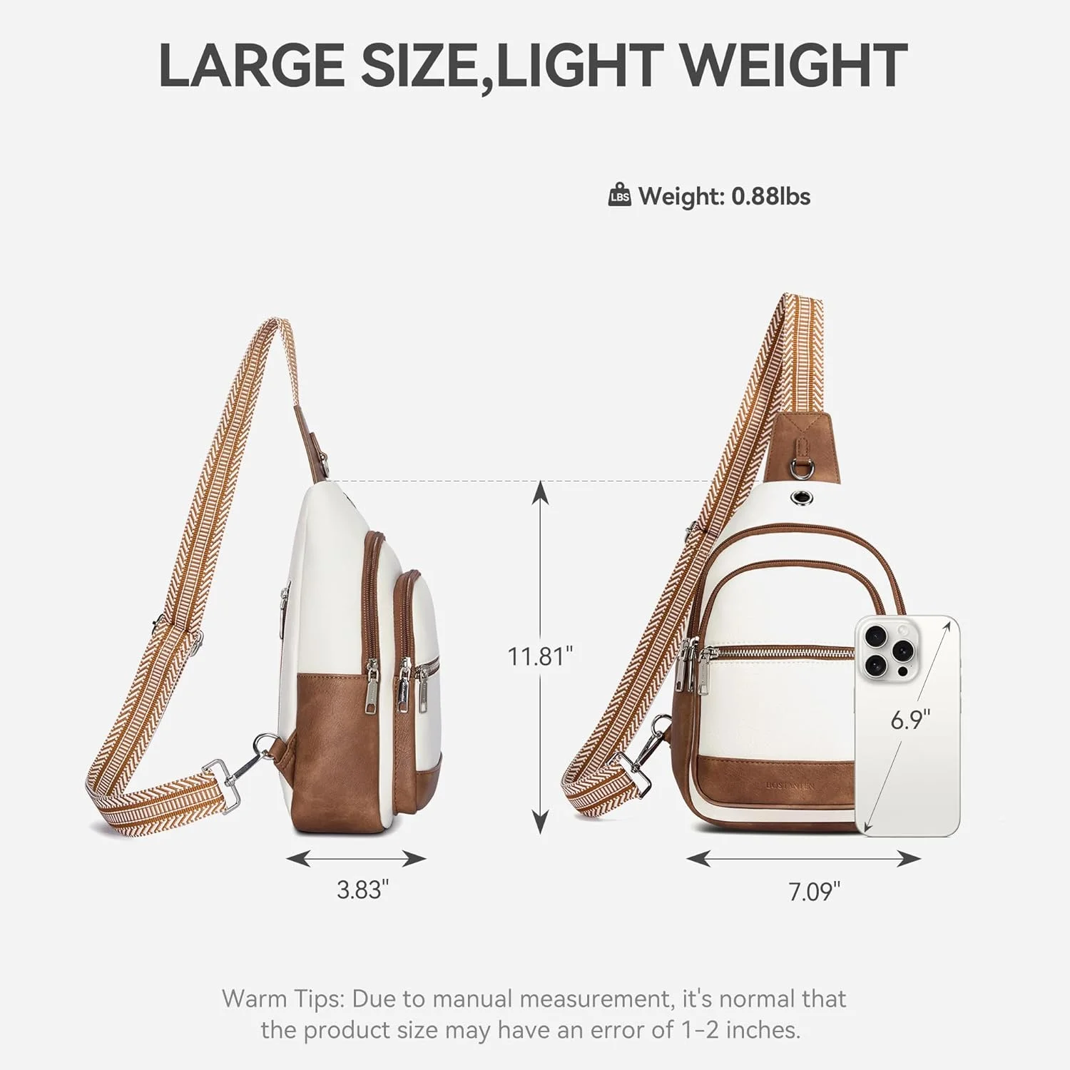 کیف دوشی ۷ لیتری زنانه BOSTANTEN، کیف کراس بادی بزرگ، کیف کوله پشتی دوشی چرم مصنوعی مناسب وسایل ضروری سفر