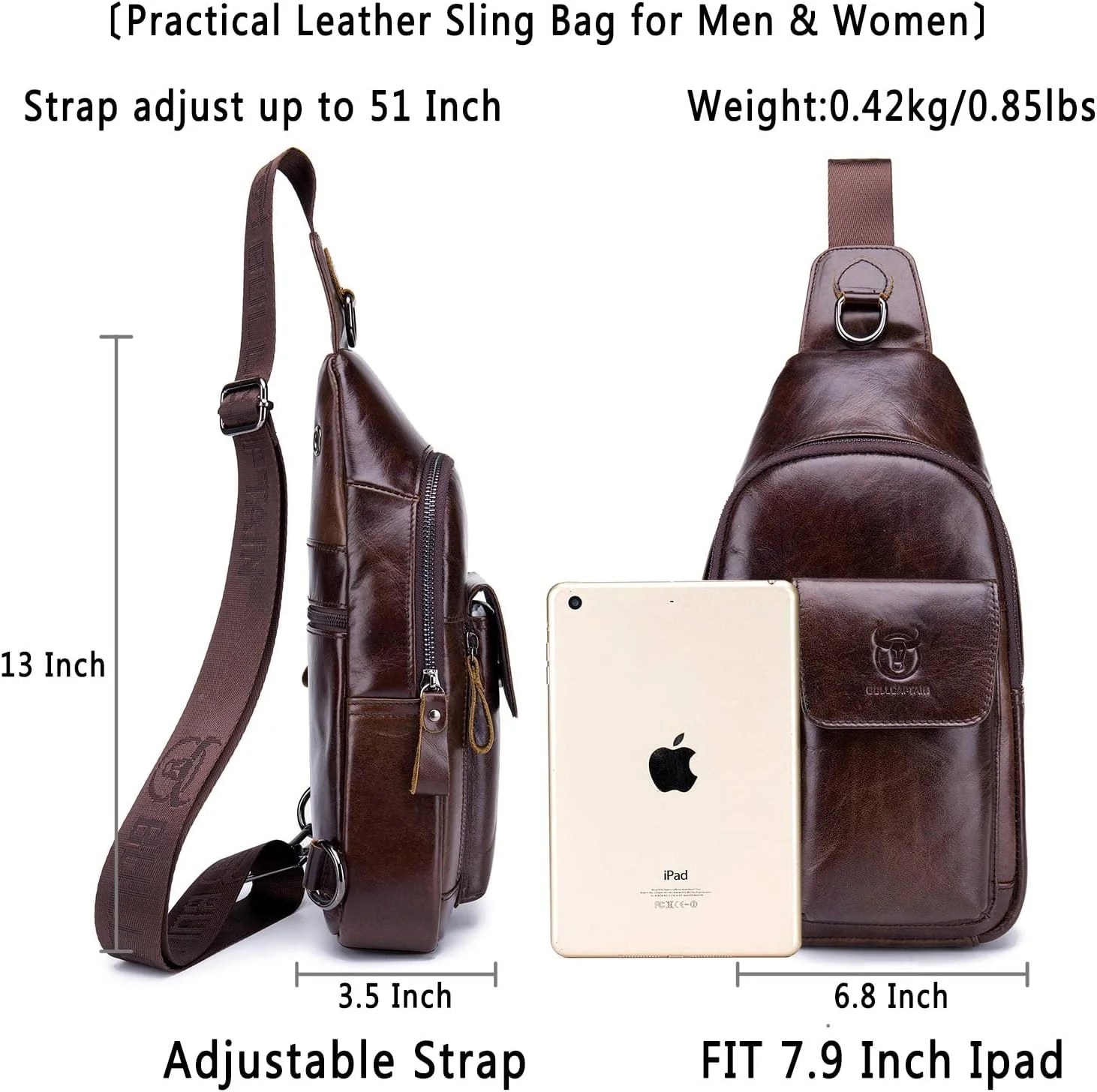 کیف دوشی چرمی مردانه BULLCAPTAIN، کیف کمری و کوله پشتی روزمره برای سفر و پیاده‌روی