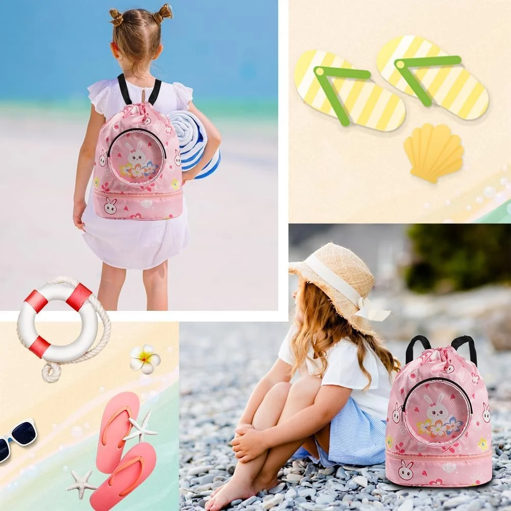 کوله پشتی بند دار شنای کودکان، کیف های بند دار جداکننده خشک و مرطوب با محفظه کفش برای استفاده ورزشی و ساحلی کودکان، کمپینگ، پیاده روی، خرید، شنا، رقص و مسافرت