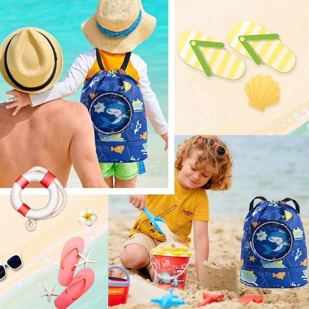 کوله پشتی بند دار شنا کودکان، کیف های بند دار جداکننده خشک و مرطوب با محفظه کفش برای استفاده ورزشی و ساحلی کودکان، کمپینگ، پیاده روی، خرید، شنا، رقص و مسافرت