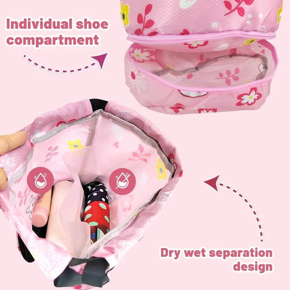 کوله پشتی بند دار شنای کودکان، کیف های بند دار جداکننده خشک و مرطوب با محفظه کفش برای استفاده ورزشی و ساحلی کودکان، کمپینگ، پیاده روی، خرید، شنا، رقص و مسافرت