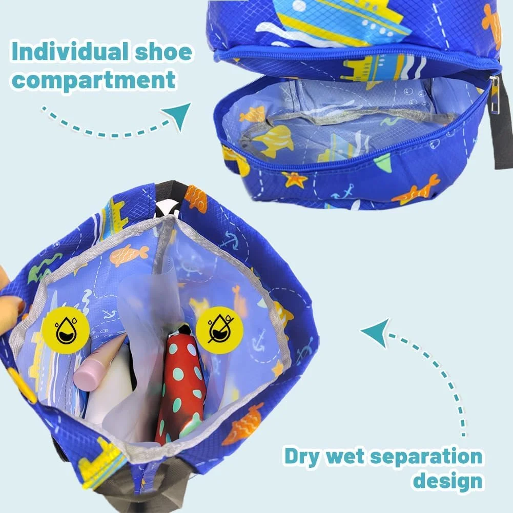 کوله پشتی بند دار شنا کودکان، کیف های بند دار جداکننده خشک و مرطوب با محفظه کفش برای استفاده ورزشی و ساحلی کودکان، کمپینگ، پیاده روی، خرید، شنا، رقص و مسافرت