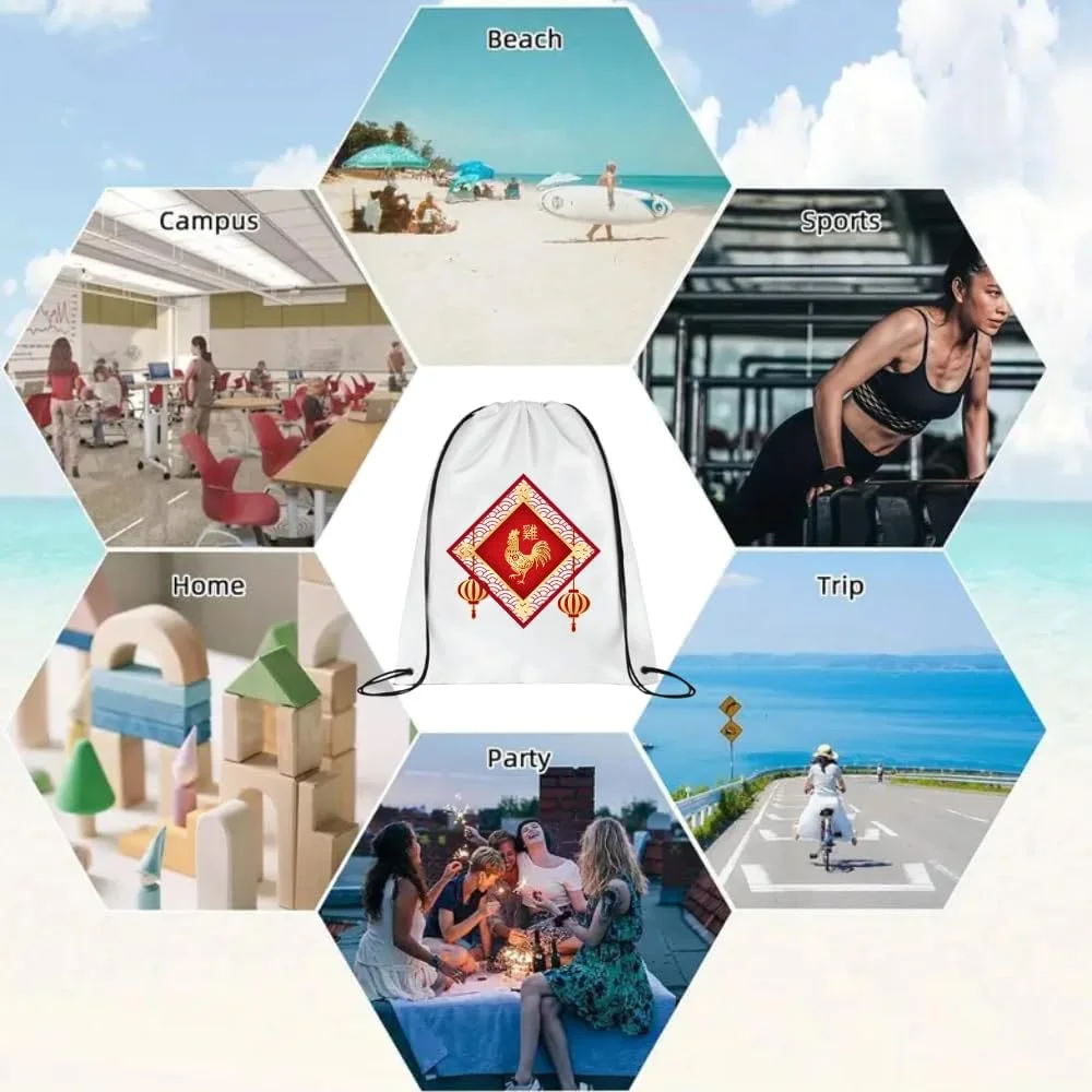 کیف بندکشی با طرح نمادهای زودیاک چینی - کوله پشتی ورزشی بادوام برای مردان و زنان، مناسب برای مدرسه، دانشگاه و استفاده روزمره، سبک وزن با طرح چاپی