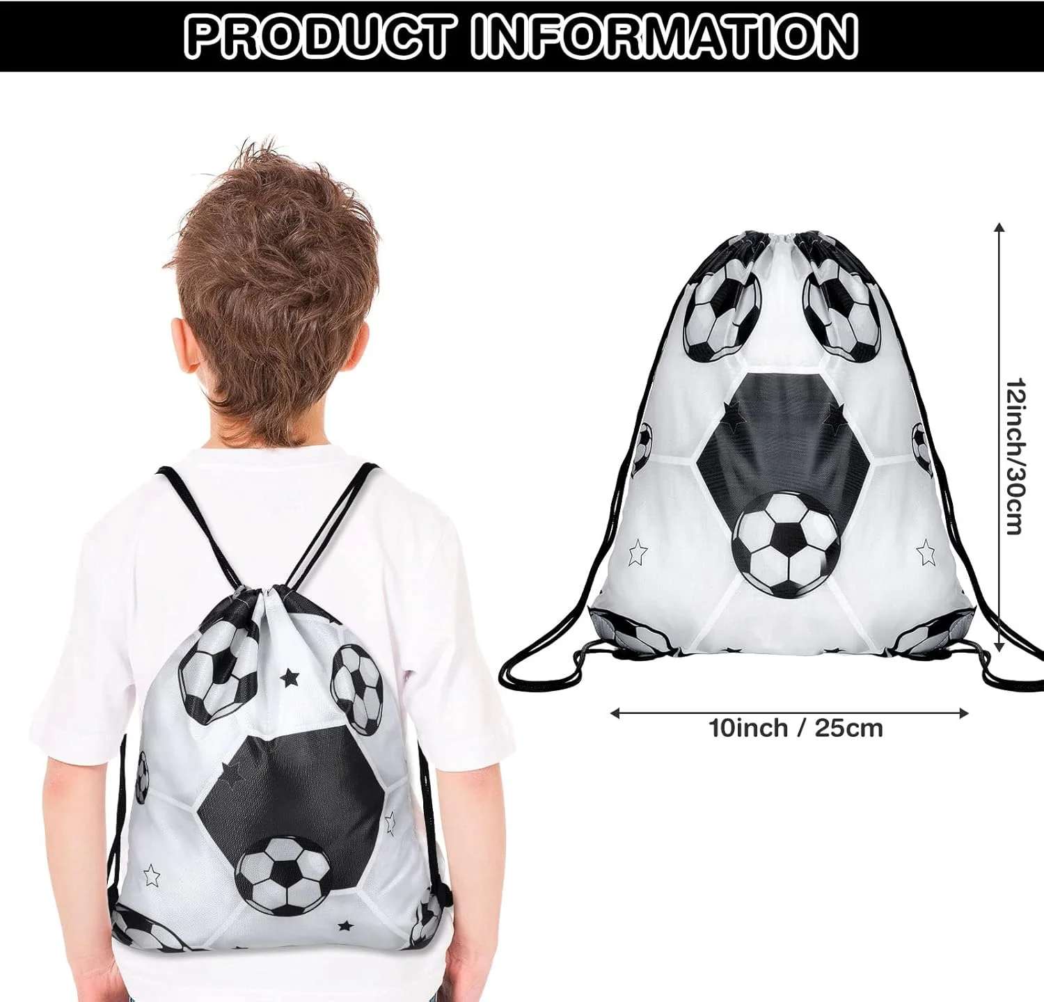 بسته 20 عددی ساک ورزشی بند دار با طرح فوتبال، اندازه 30x25 سانتی متر، کوله پشتی ورزشی قابل حمل، مناسب برای جشن تولد پسران و دختران