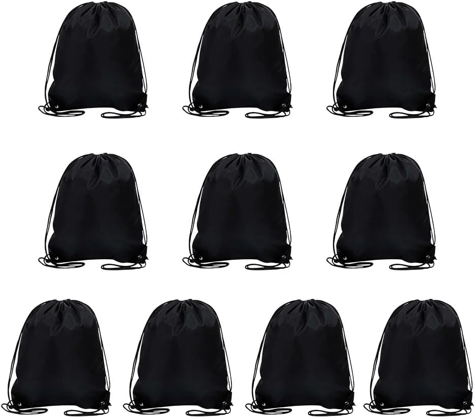 بسته 10 عددی کوله پشتی بند دار، کیف ورزشی بند دار چند رنگ، کیف های بند دار مناسب ورزش، باشگاه، مسافرت، شنا، ساحل (مشکی)