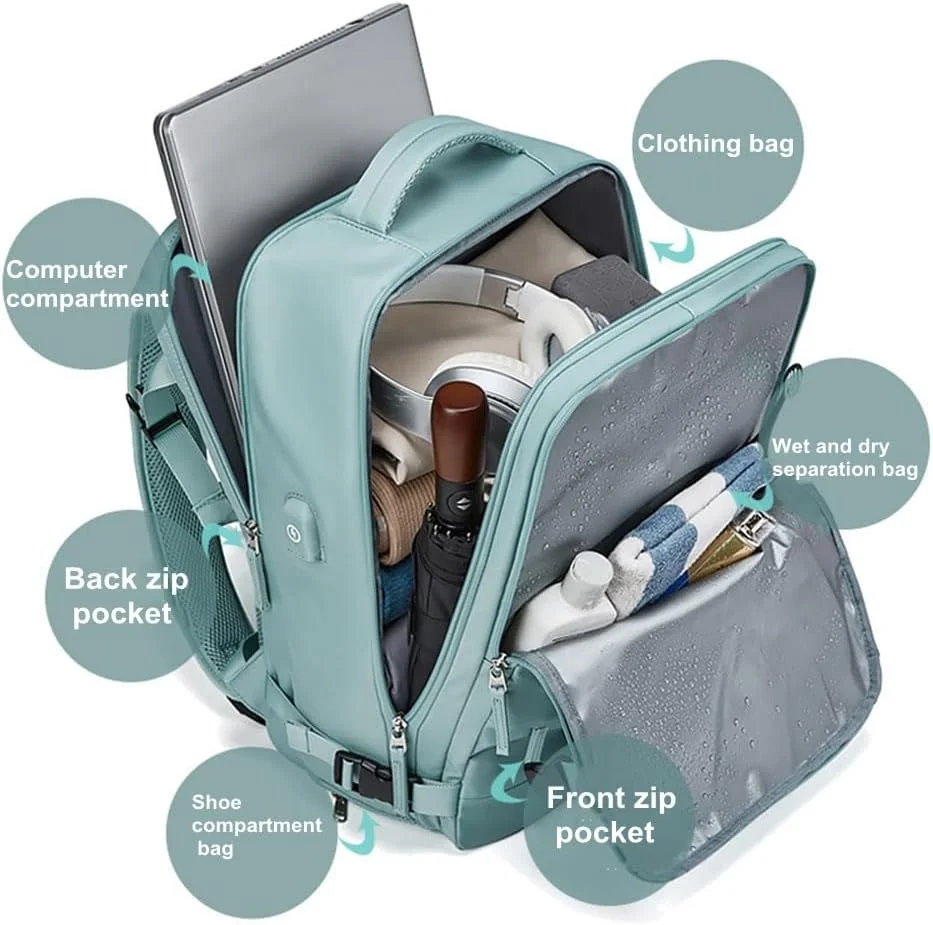 کوله پشتی بزرگ مسافرتی 17 اینچی کول بیبی، کوله پشتی قابل حمل، کوله پشتی ضد آب ورزشی، کوله پشتی روزمره غیر رسمی، کوله پشتی کوهنوردی با پورت شارژ USB و محفظه کفش