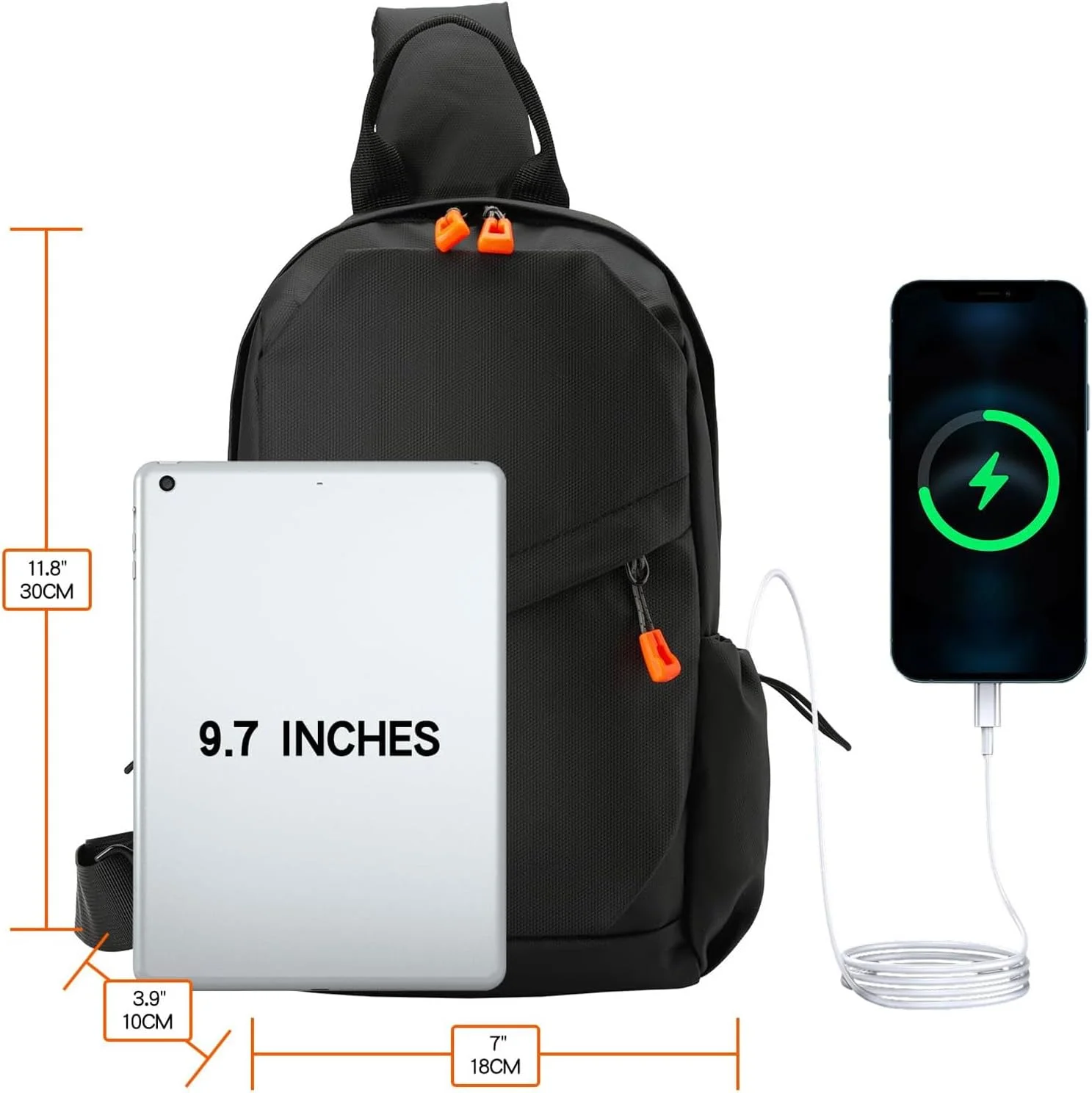 کیف دوشی یک طرفه مردانه - کیف سبک وزن ضد آب با طراحی سوراخ USB خارجی، کیف سینه ای شانه ای قابل تنظیم برای مسافرت، دوچرخه سواری، ورزش و فضای باز، مشکی