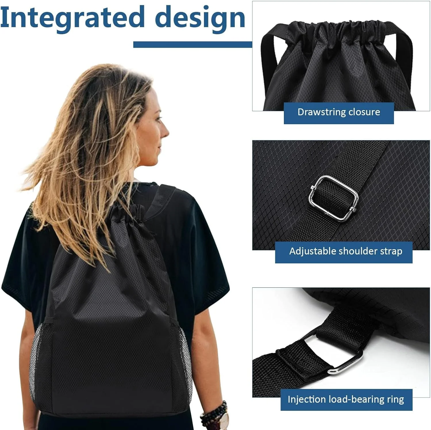 کیف ورزشی باشگاه - کوله پشتی بند دار ضد آب (40x48 سانتی متر) برای آقایان و بانوان - ساک دستی سبک وزن از جنس پارچه آکسفورد برای شنا، مسافرت، ساحل و مدرسه (مشکی)