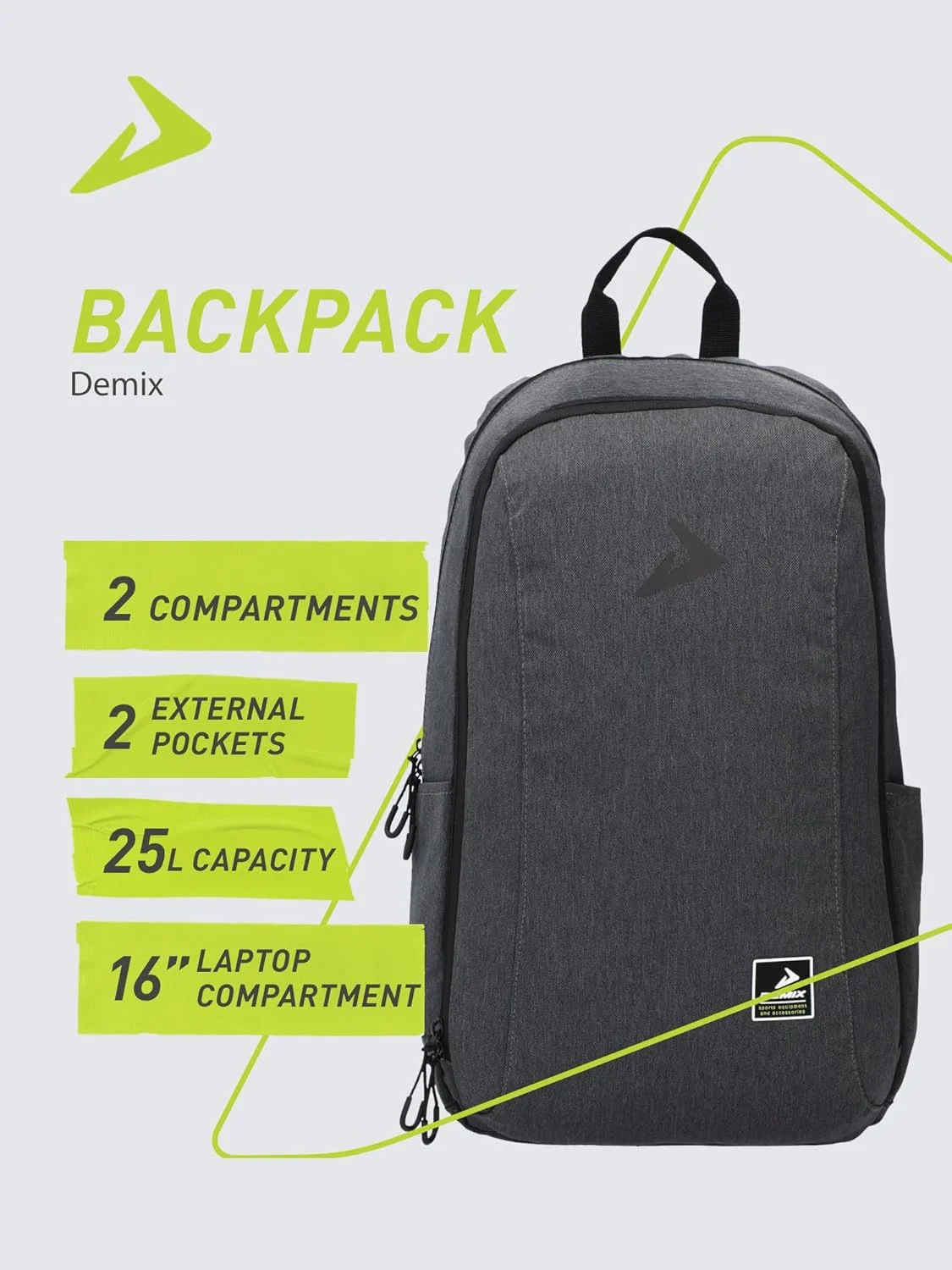 کوله پشتی یونیورسال بچگانه Demix – کیف مدرسه و ورزشی 25 لیتری ضد آب با محفظه لپ تاپ، بندهای ارگونومیک و طراحی بادوام و سبک وزن برای استفاده روزمره