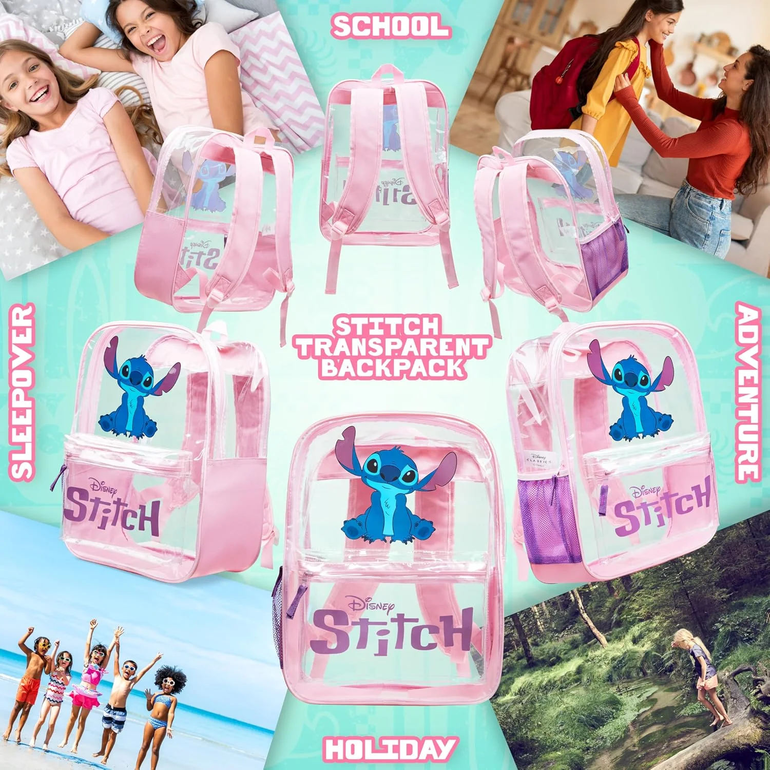 کوله پشتی شفاف دیزنی استیچ برای دختران