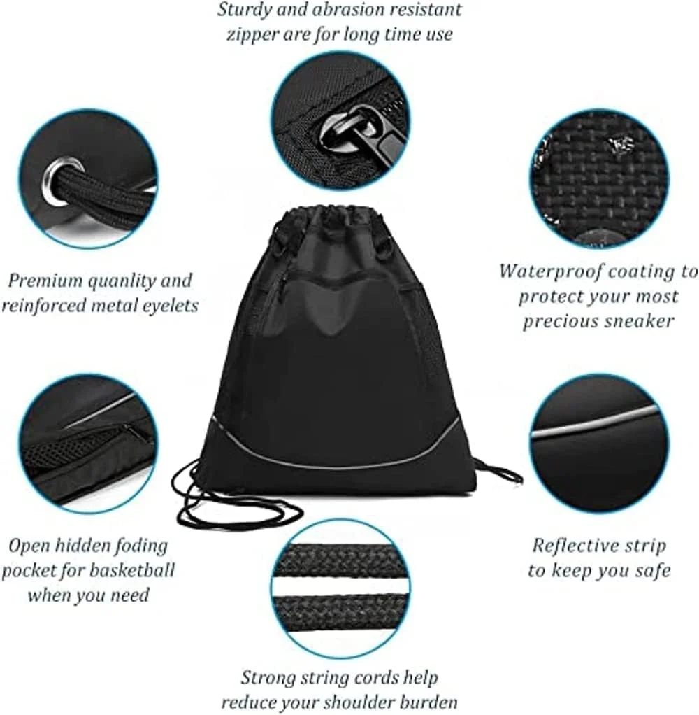 کوله پشتی ورزشی بند دار مناسب باشگاه برای آقایان و بانوان با جیب زیپ دار و جیب های توری بطری آب، ایده آل برای بسکتبال، فوتبال و شنا. کوله پشتی ورزشی عالی برای مسافرت های خارج از منزل