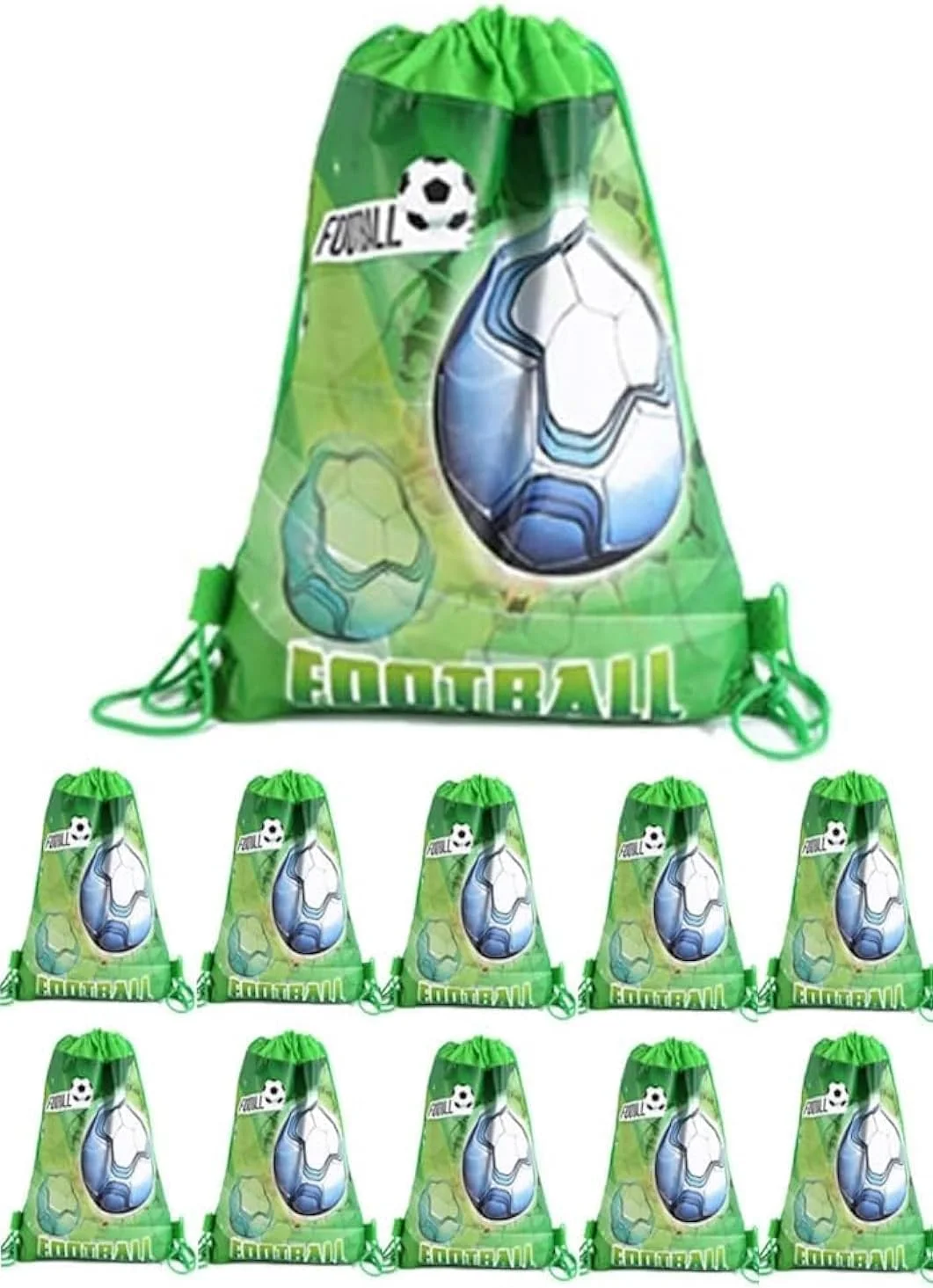 کیف بند دار طرح فوتبال، کیف کوله پشتی مهمانی، کیف ورزشی فوتبال هدیه برای تولد با تم فوتبال، کیف بند دار برای بسته بندی وسایل سفر کودکان، کوله پشتی مدرسه، 10 عدد
