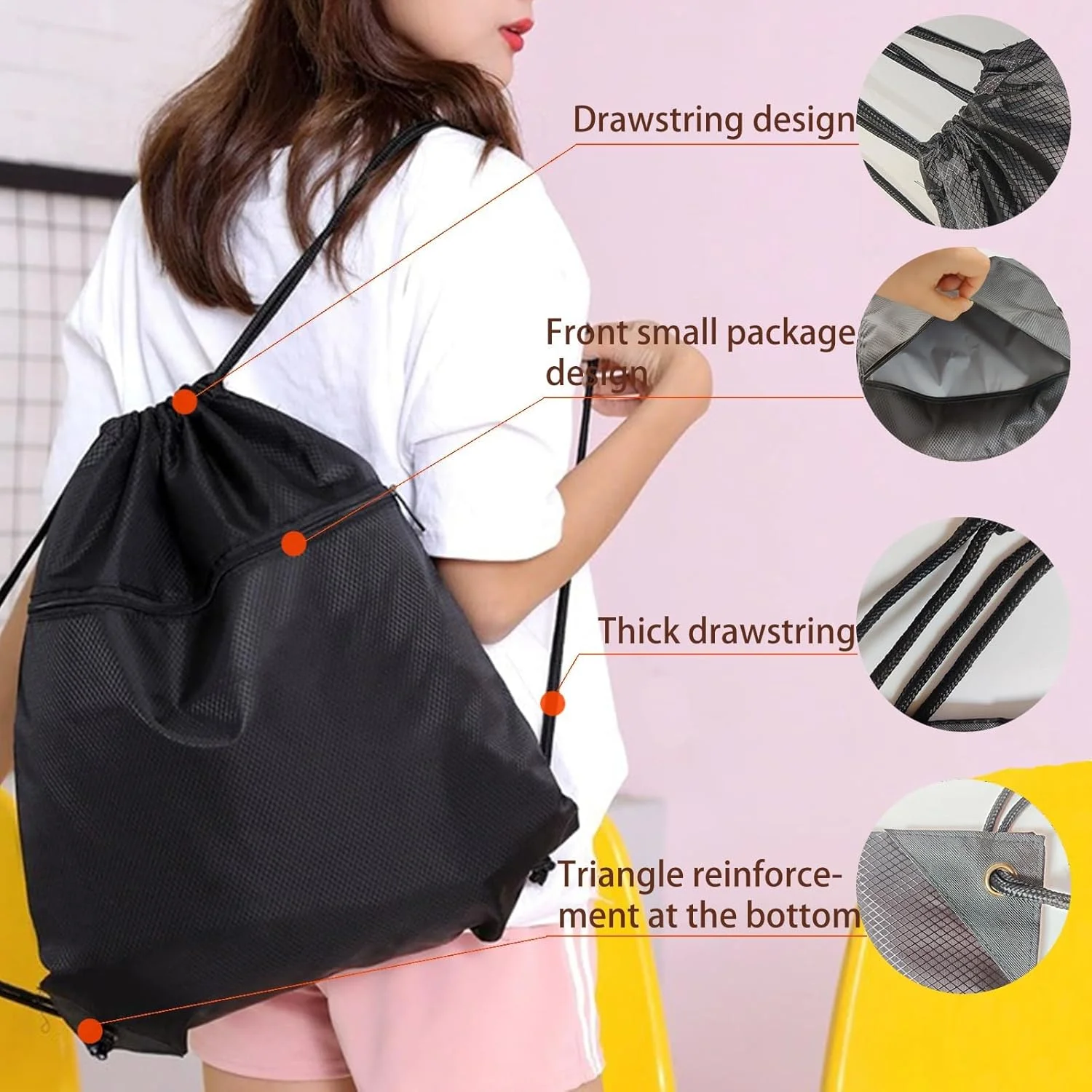 کوله پشتی بند دار با زیپ، کوله پشتی سبک وزن ورزشی برای ورزش، شنا، پیاده روی، مسافرت، کیف بند دار بادوام مقاوم در برابر آب برای مردان و زنان، چند منظوره برای تناسب اندام و استفاده در فضای باز