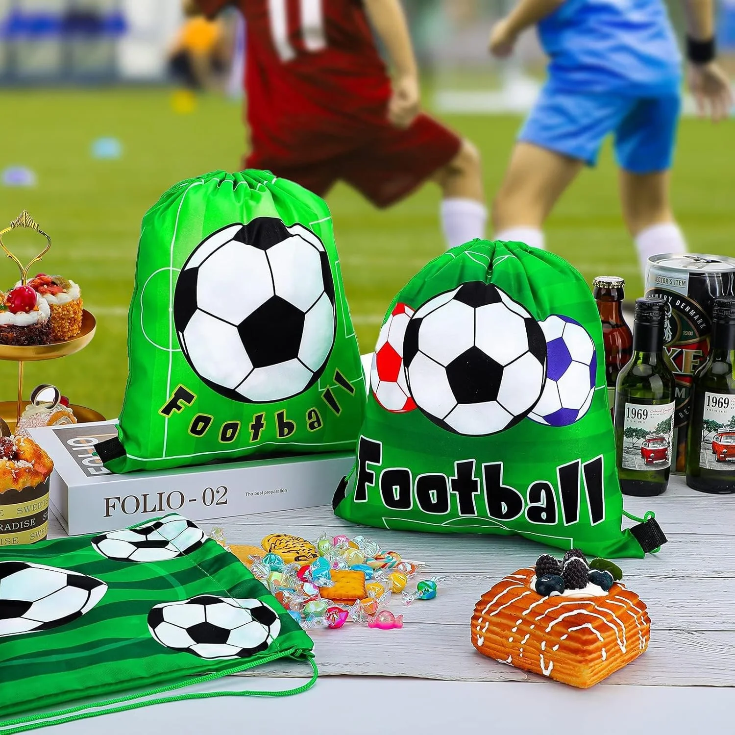 کیف بند دار طرح فوتبال، کیف کوله پشتی مهمانی، کیف ورزشی فوتبال هدیه برای تولد با تم فوتبال، کیف بند دار برای بسته بندی وسایل سفر کودکان، کوله پشتی مدرسه، 10 عدد