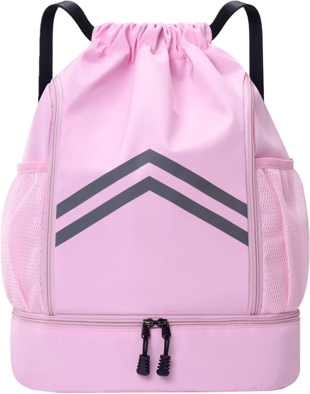 کوله پشتی ورزشی بند دار، کیف باشگاه ضد آب با محفظه کفش و جیب نگهدارنده بطری آب، کیف بند دار برای باشگاه، مسافرت، شنا، ساحل، مردان و زنان (صورتی)