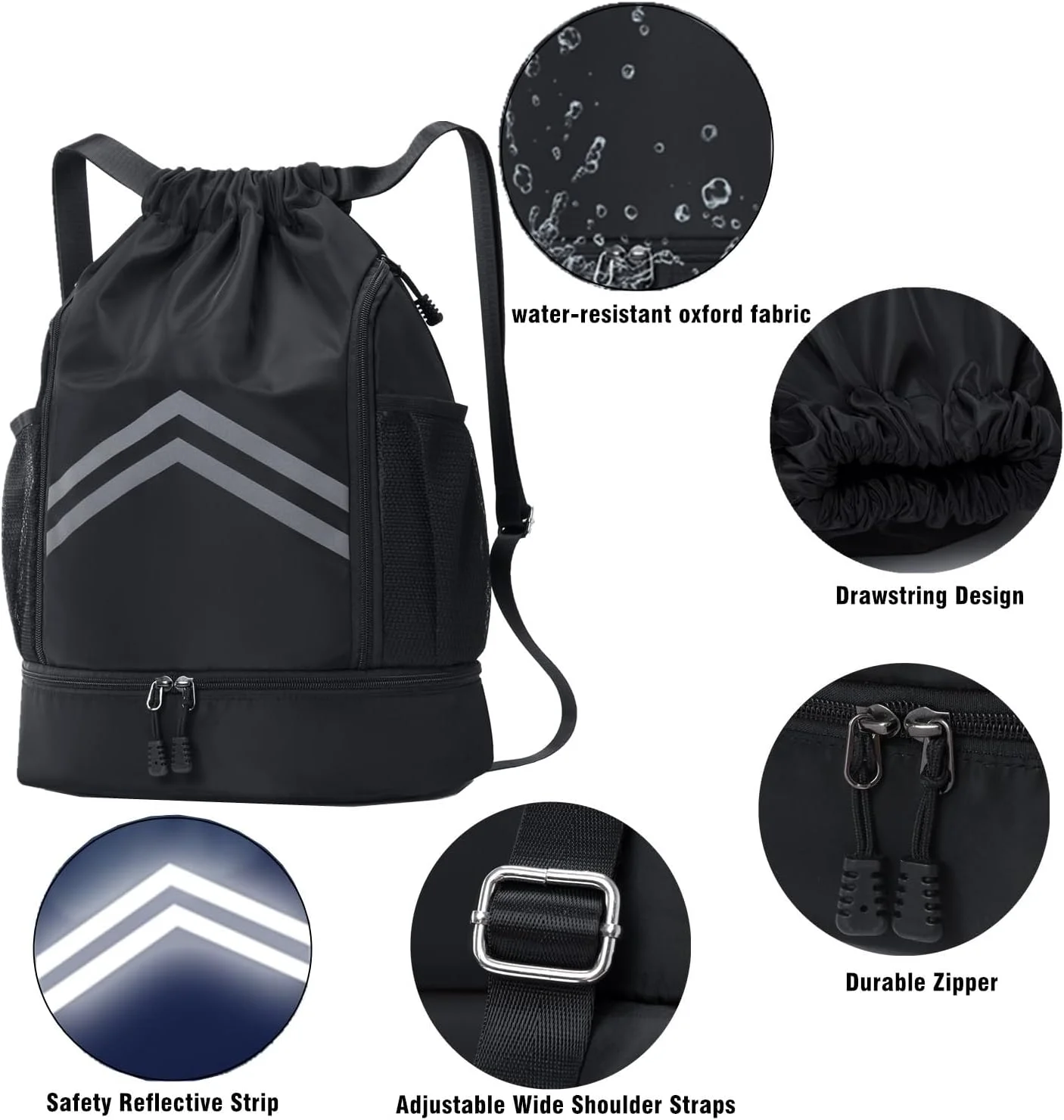 کوله پشتی ورزشی بند دار، کیف باشگاه ضد آب با محفظه کفش و جیب نگهدارنده بطری آب، کیف بند دار برای باشگاه، مسافرت، شنا، ساحل، مردان و زنان (صورتی)