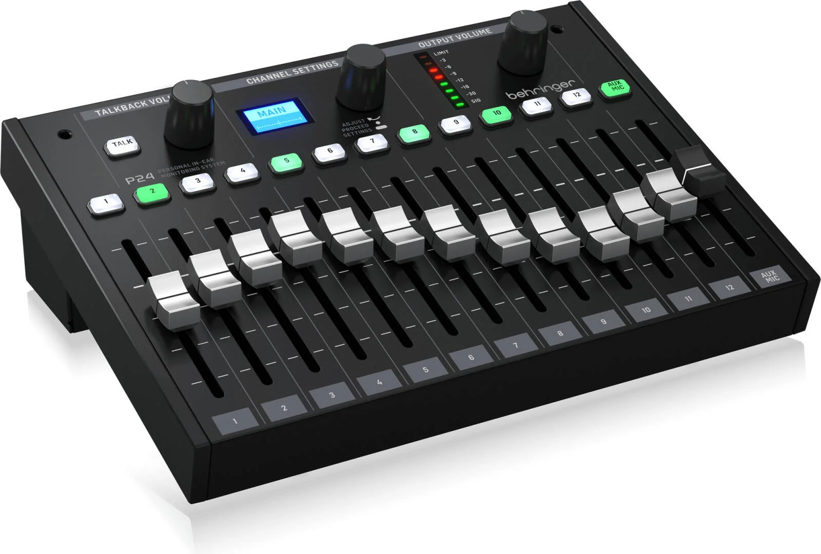 میکسر مانیتور شخصی Behringer P24 StageConnect با 13 کانال استریو و فیدرهای 60 میلیمتری، میکروفونهای استریو داخلی، Tilt-EQ در تمام کانالها و خروجی اصلی، مشکی | P24 میکسر مانیتور شخصی Behringer P24 StageConnect با 13 کانال استریو و فیدرهای 60 میلیمتری، میکروفونهای استریو داخلی، Tilt-EQ در تمام کانالها و خروجی اصلی، مشکی | P24