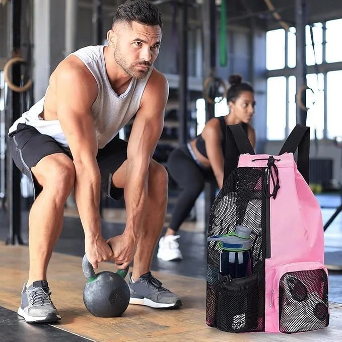 کیف توری شنا، کوله پشتی بند دار با جیب خیس برای شنا، باشگاه و وسایل ورزشی