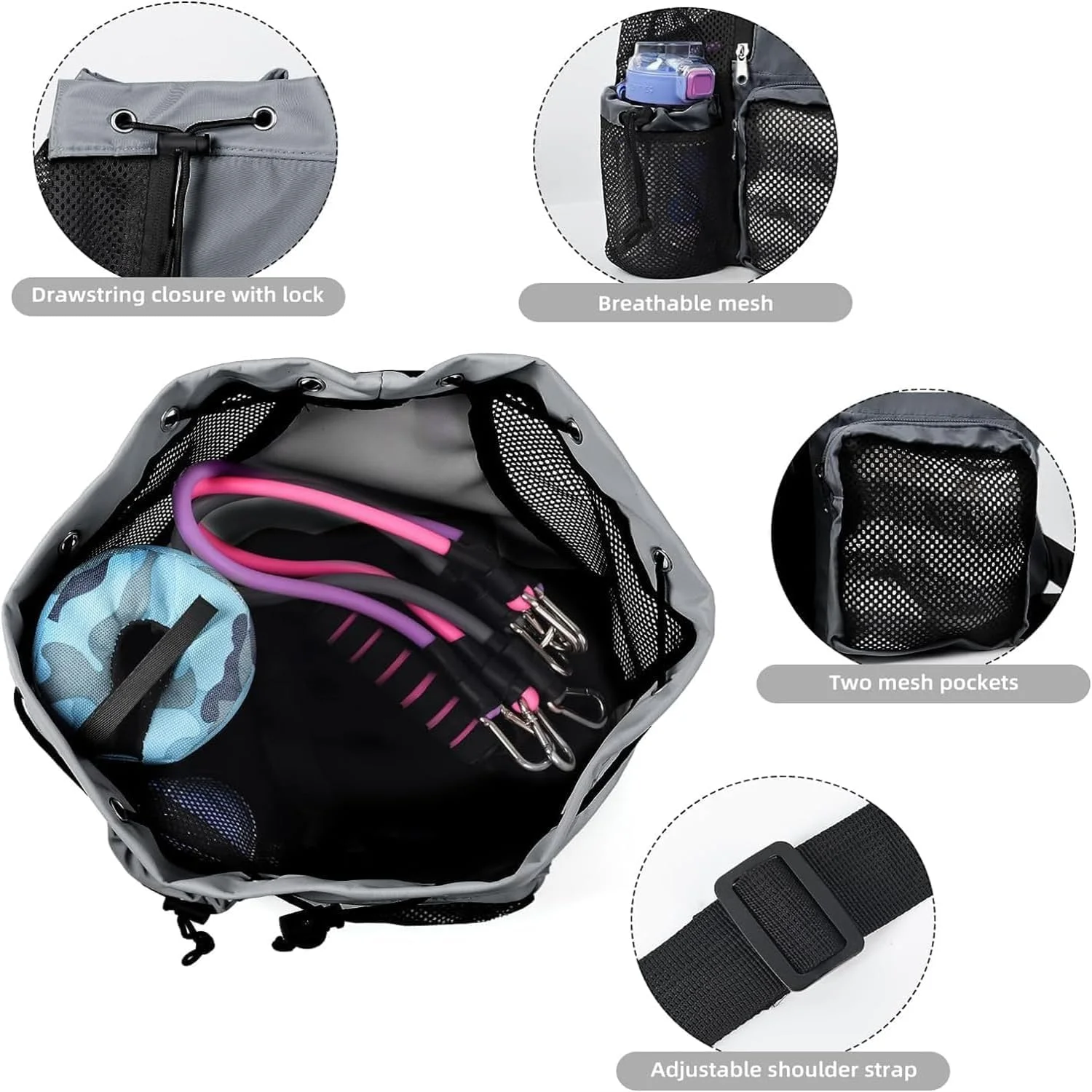 کیف شنا توری Xspring، کوله پشتی بند دار با جیب خیس و زیپ ضد آب و ضد شن، کیف ساحلی توری برای زنان و مردان، کوله پشتی بند دار برای باشگاه و شنا، کیف شنا، تک سایز