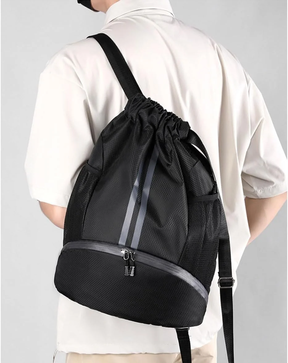 کوله پشتی بند دار اسپرت ضد آب، کیف ورزشی آکسفورد بزرگ، کوله پشتی دانشجویی، کیف بادوام توپ ورزشی با محفظه کفش، مناسب برای بسکتبال، فوتبال، تعطیلات و مدرسه، مشکی