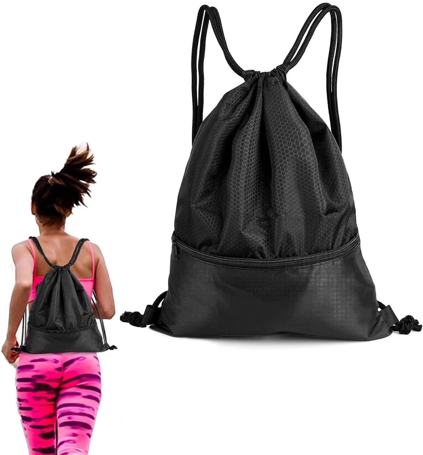 کیف کوله پشتی بند دار Xspring، ضد آب با جیب زیپ دار، کیف ورزشی باشگاه، کیف بند دار برای فضای باز، ورزش، دویدن، شنا و مسافرت، مناسب برای همه