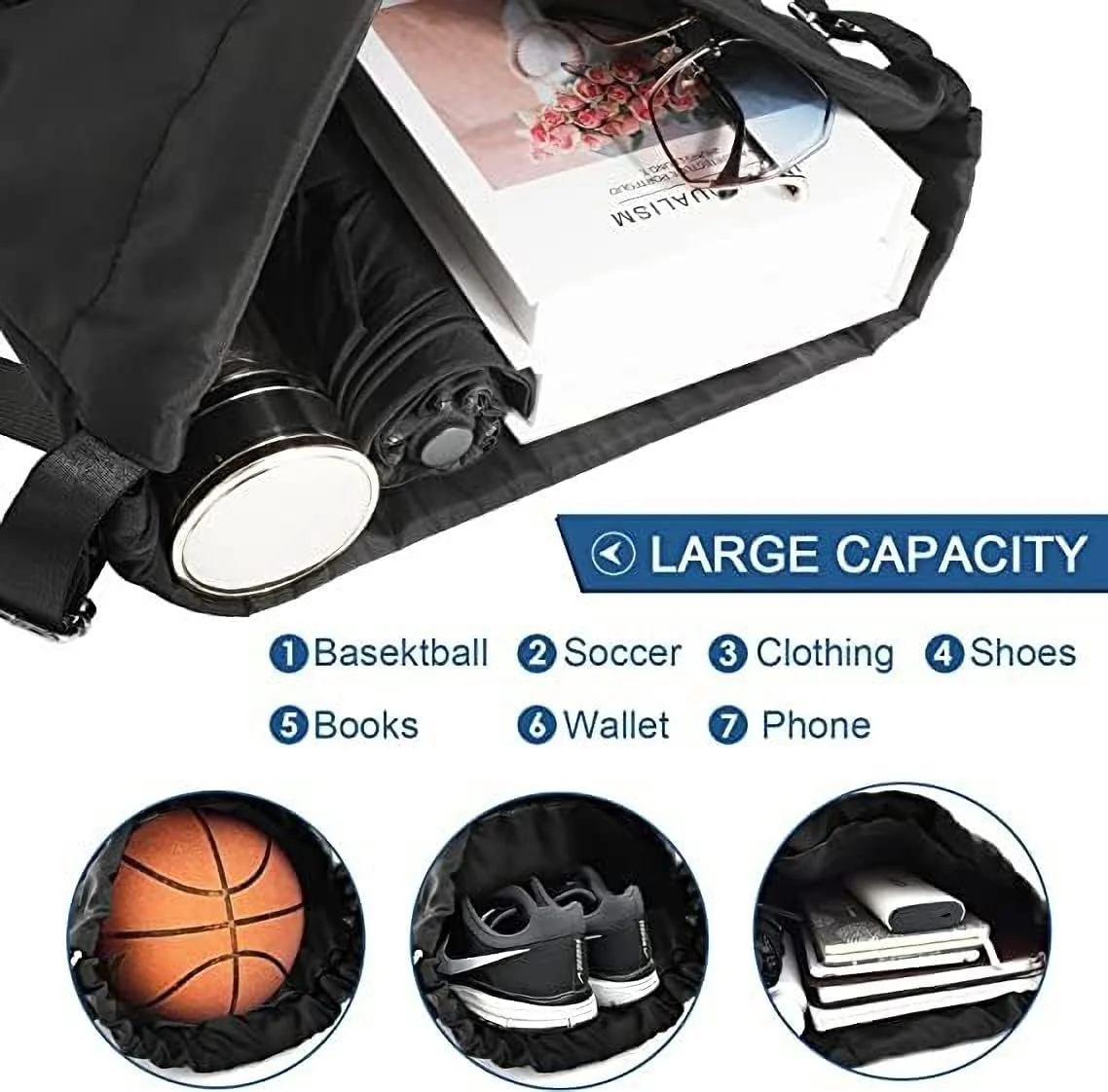 کیف کوله پشتی بند دار ورزشی، کیف بند دار ضد آب، با زیپ و جیب جلو و عقب برای مردان و زنان (بزرگ)