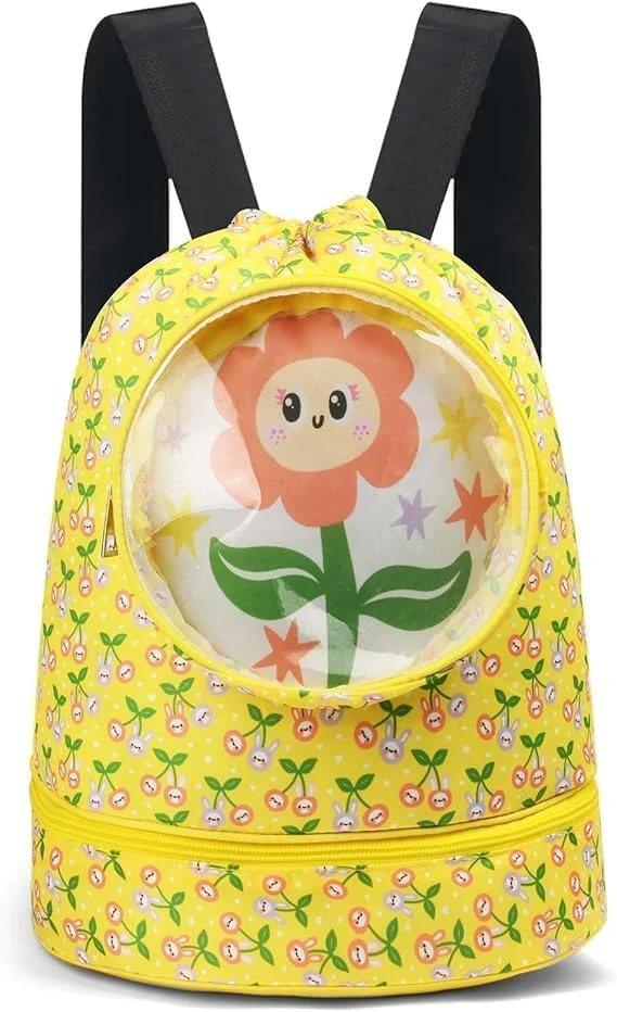 کیف بند دار بچه گانه، کیف بند دار ورزشی رنگارنگ و زیبا، کوله پشتی ضد آب شنا با بند پهن، کوله پشتی ساحلی شنا با جیب زیپ دار برای بچه ها