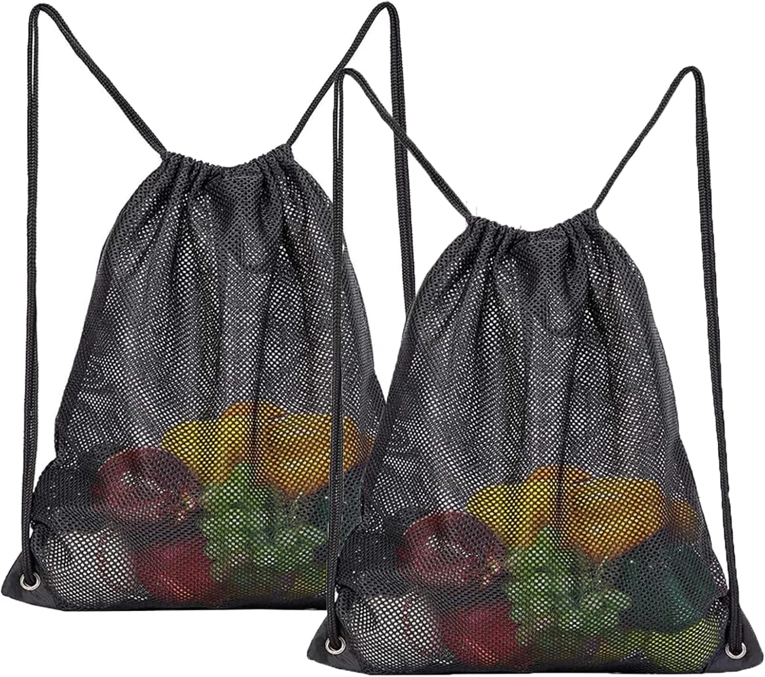 بسته 2 عددی کیف توری، 40 در 45 سانتی متر، کیف توری ساحلی با بند کشی، کوله پشتی توری با بند کشی برای باشگاه/لباس شویی/ساحل/باشگاه/لباس/مسافرت/شنا