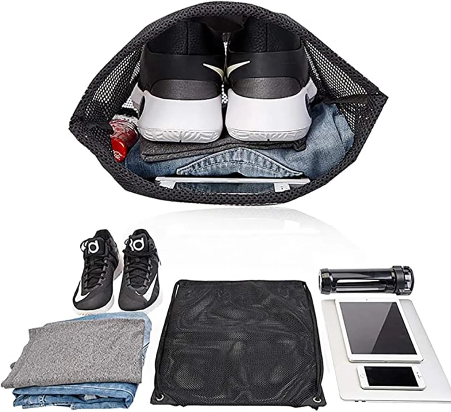 بسته 2 عددی کیف توری، 40 در 45 سانتی متر، کیف توری ساحلی با بند کشی، کوله پشتی توری با بند کشی برای باشگاه/لباس شویی/ساحل/باشگاه/لباس/مسافرت/شنا