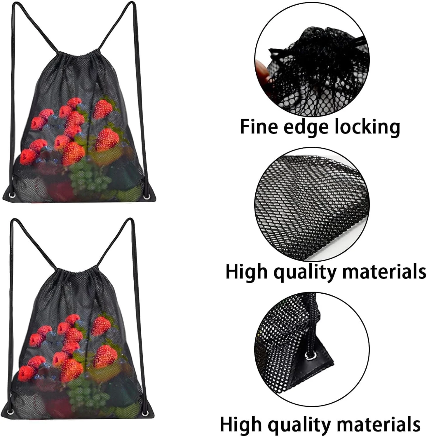 بسته 2 عددی کیف توری، 40 در 45 سانتی متر، کیف توری ساحلی با بند کشی، کوله پشتی توری با بند کشی برای باشگاه/لباس شویی/ساحل/باشگاه/لباس/مسافرت/شنا