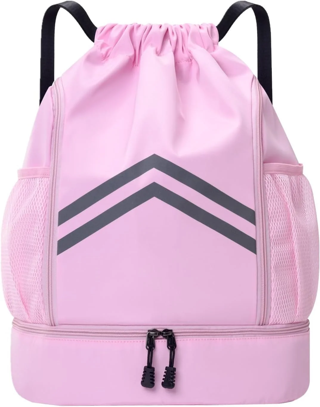 کوله پشتی ورزشی بند دار، کیف باشگاه ضد آب با محفظه کفش و جیب های نگهدارنده بطری آب، کیف بند دار برای باشگاه، مسافرت، شنا، ساحل، مردان و زنان (صورتی)